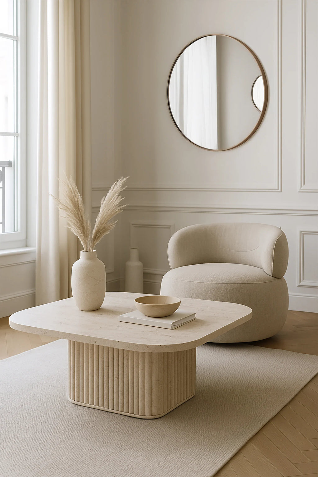 Susan - Square Coffee Table with Natural Travertine Effect