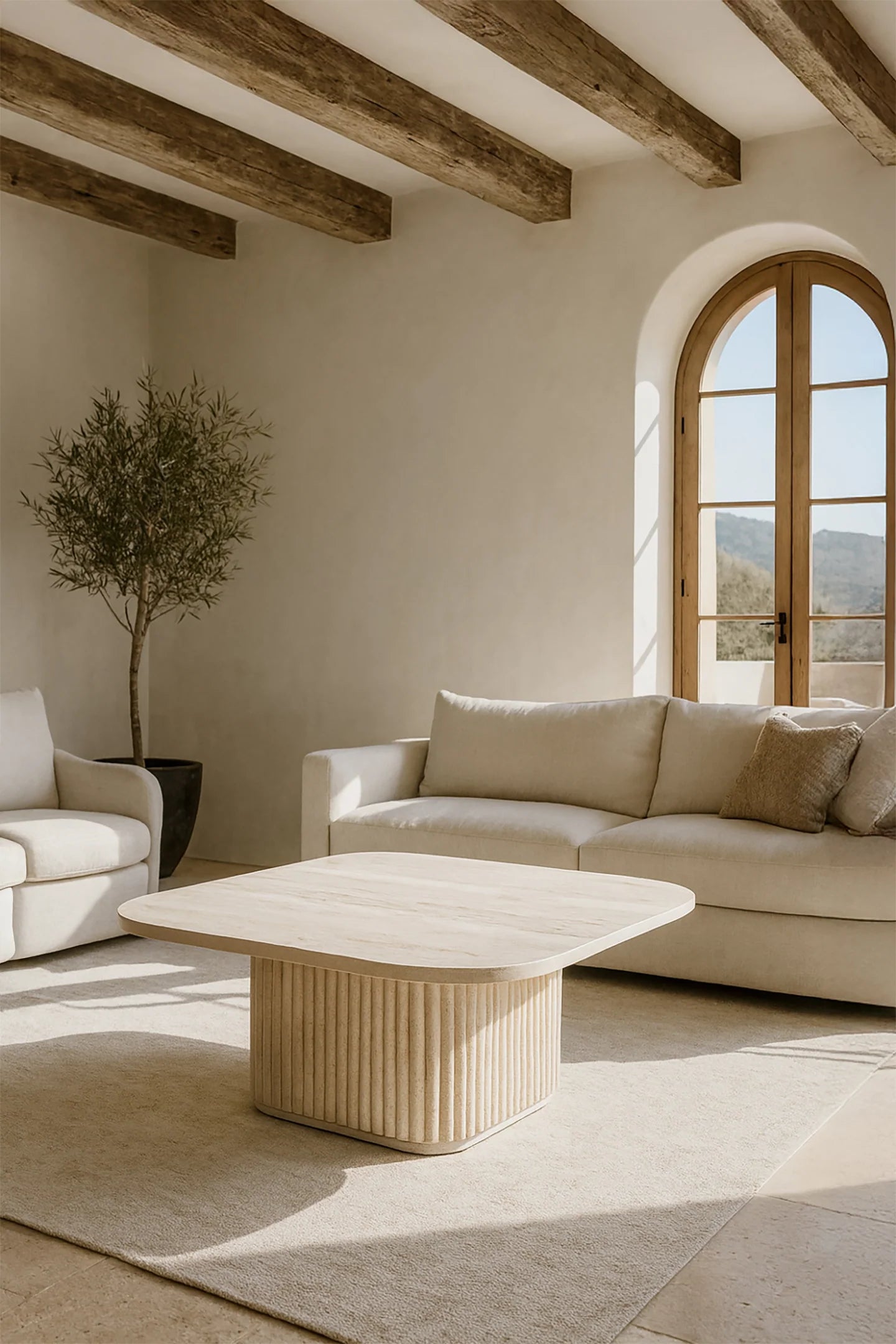 Susan - Square Coffee Table with Natural Travertine Effect