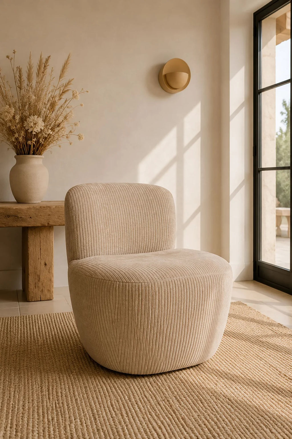 Como - Armchair in beige corduroy fabric