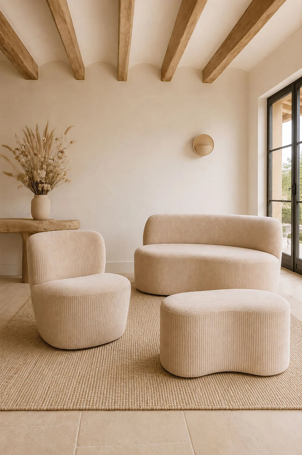 Como - Armchair in beige corduroy fabric