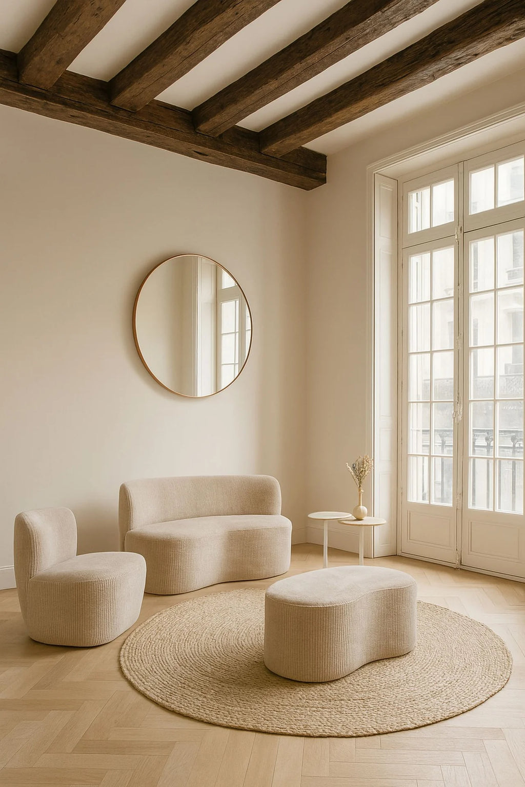 Como - Armchair in beige corduroy fabric
