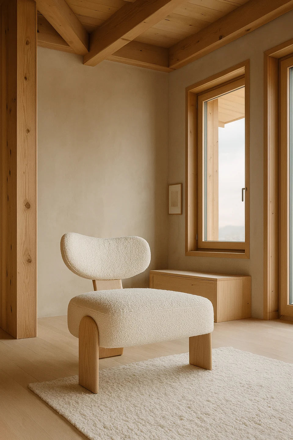 Hella - White bouclé fabric armchair