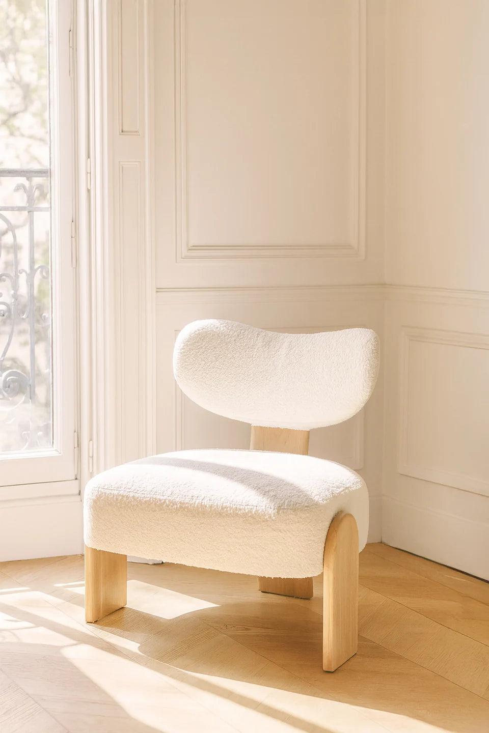 Hella - White bouclé fabric armchair