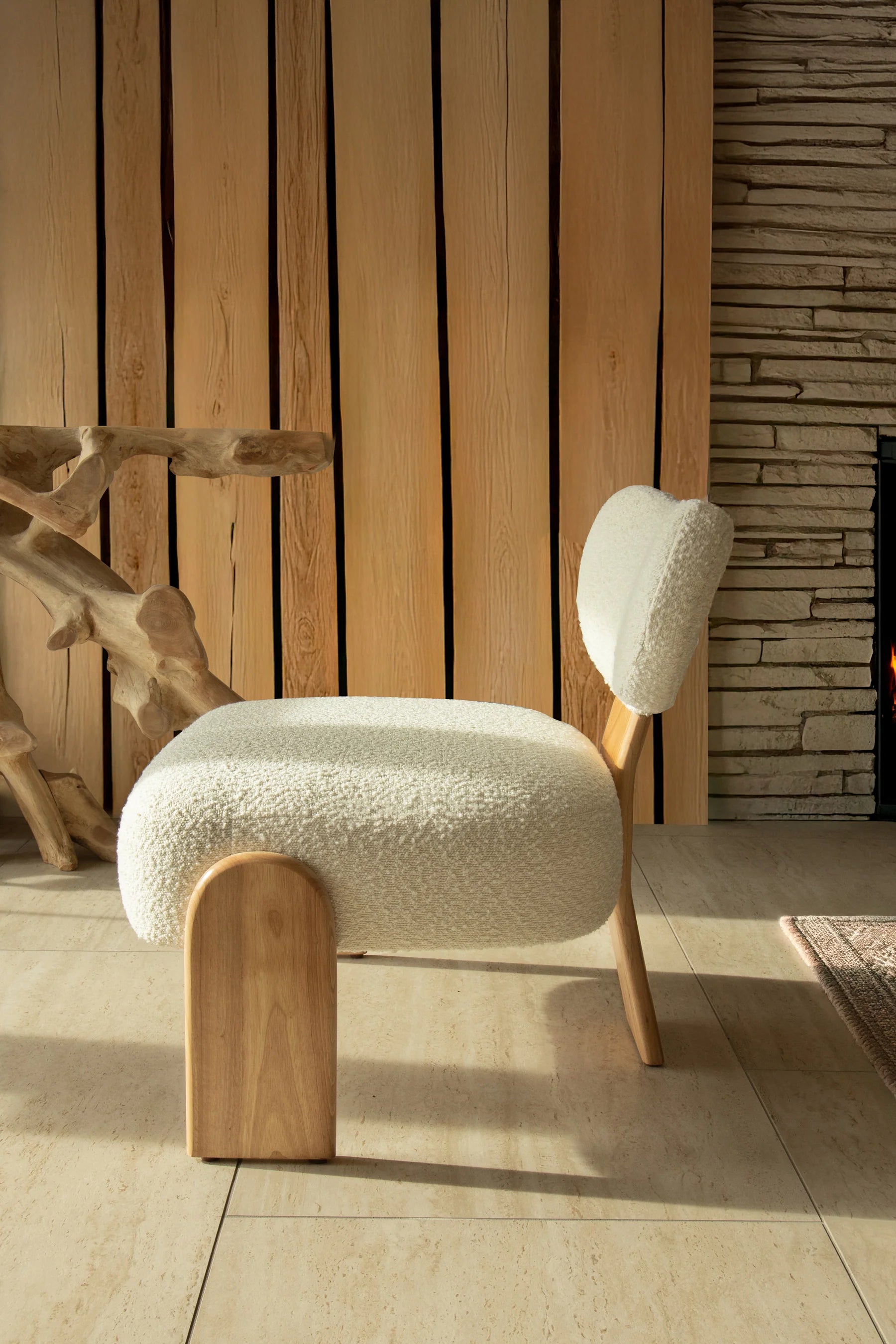 Hella - White bouclé fabric armchair