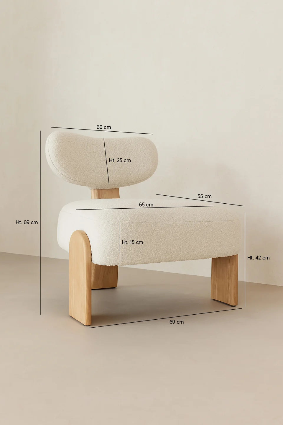 Hella - White bouclé fabric armchair