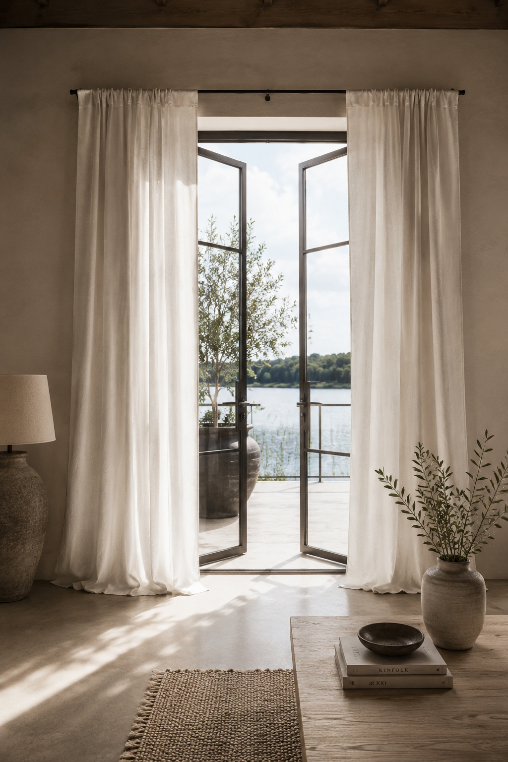 Off-White Linen Night Time Rod Pocket Curtain Set of 2