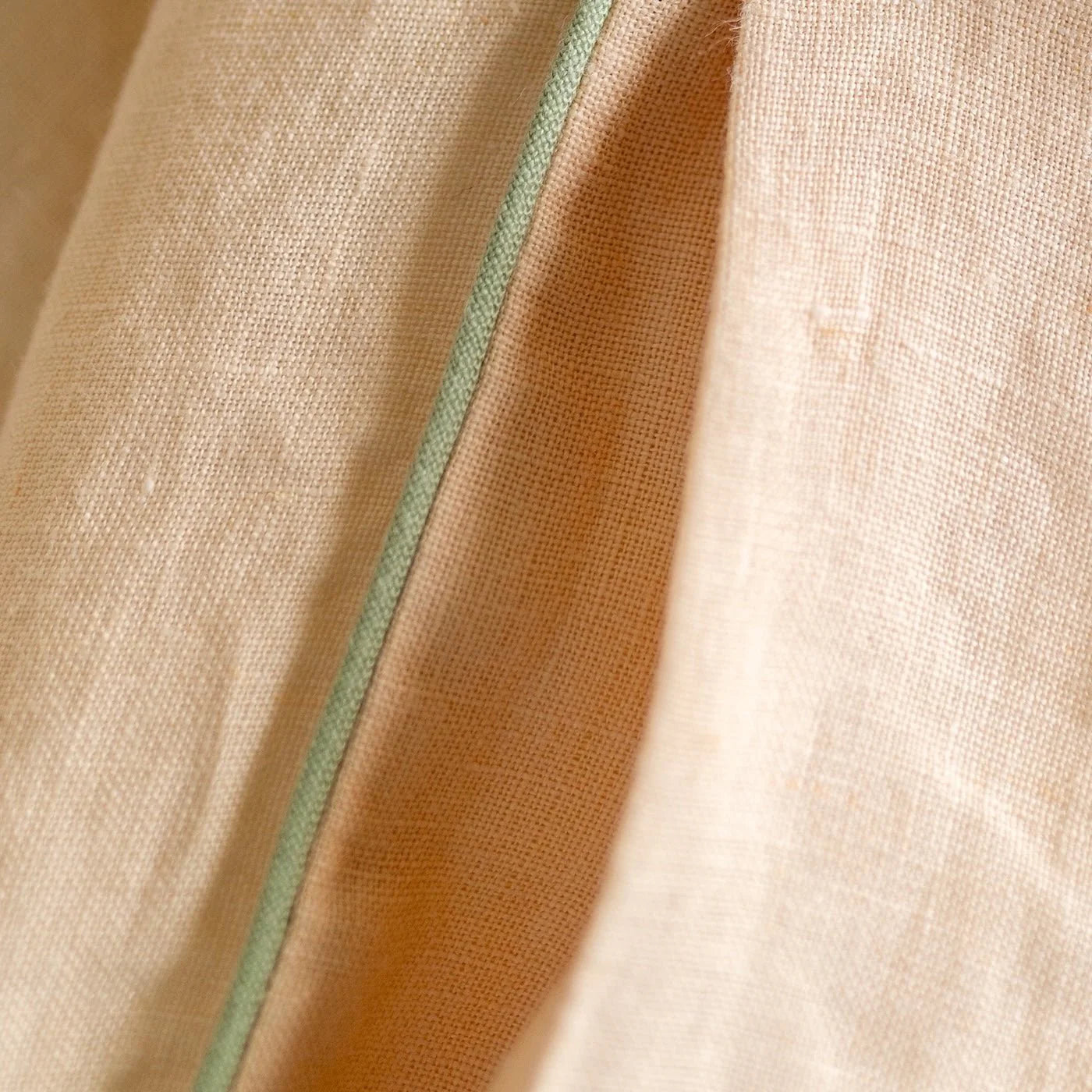Brazilian Sand Linen Duvet Cover Set with Sage Piping