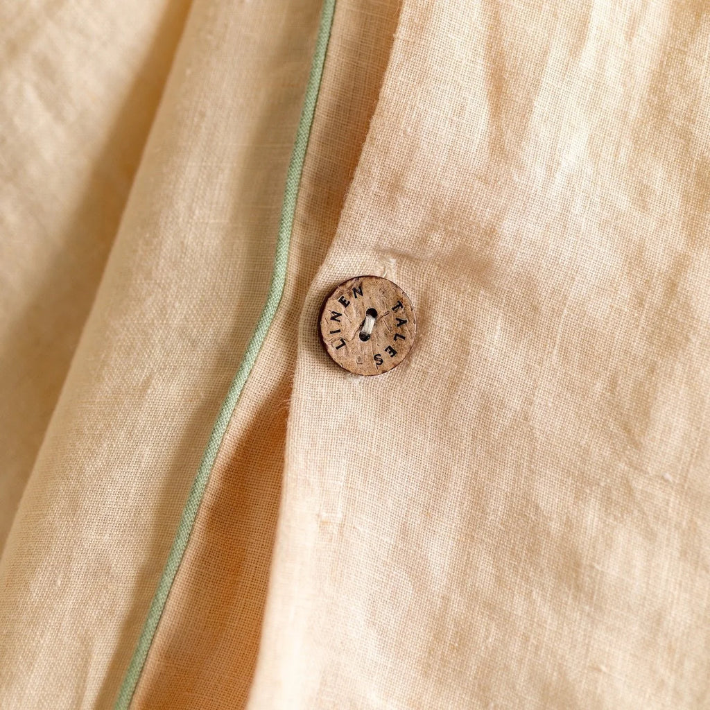 Brazilian Sand Linen Duvet Cover Set with Sage Piping