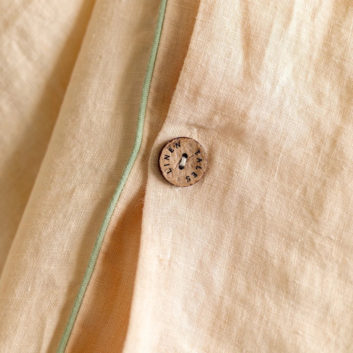Brazilian Sand Linen Duvet Cover Set with Sage Piping