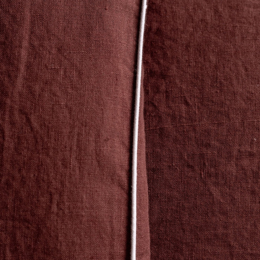 Chocolate Linen Duvet Cover Set with White Piping