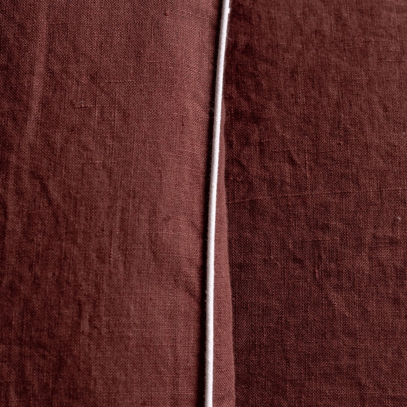 Chocolate Linen Duvet Cover Set with White Piping