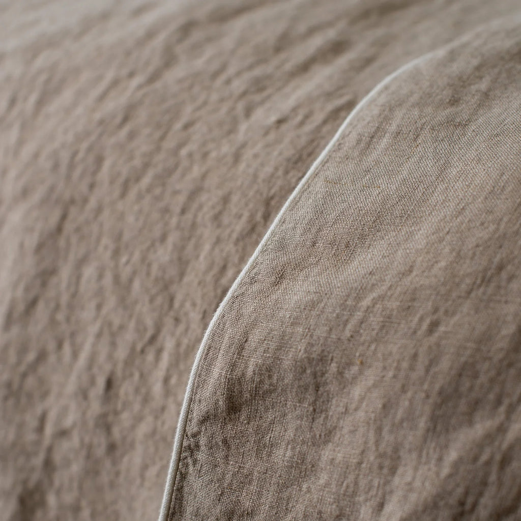 Natural Linen Duvet Cover Set with White Piping