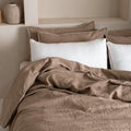 Natural Linen Duvet Cover Set with White Piping