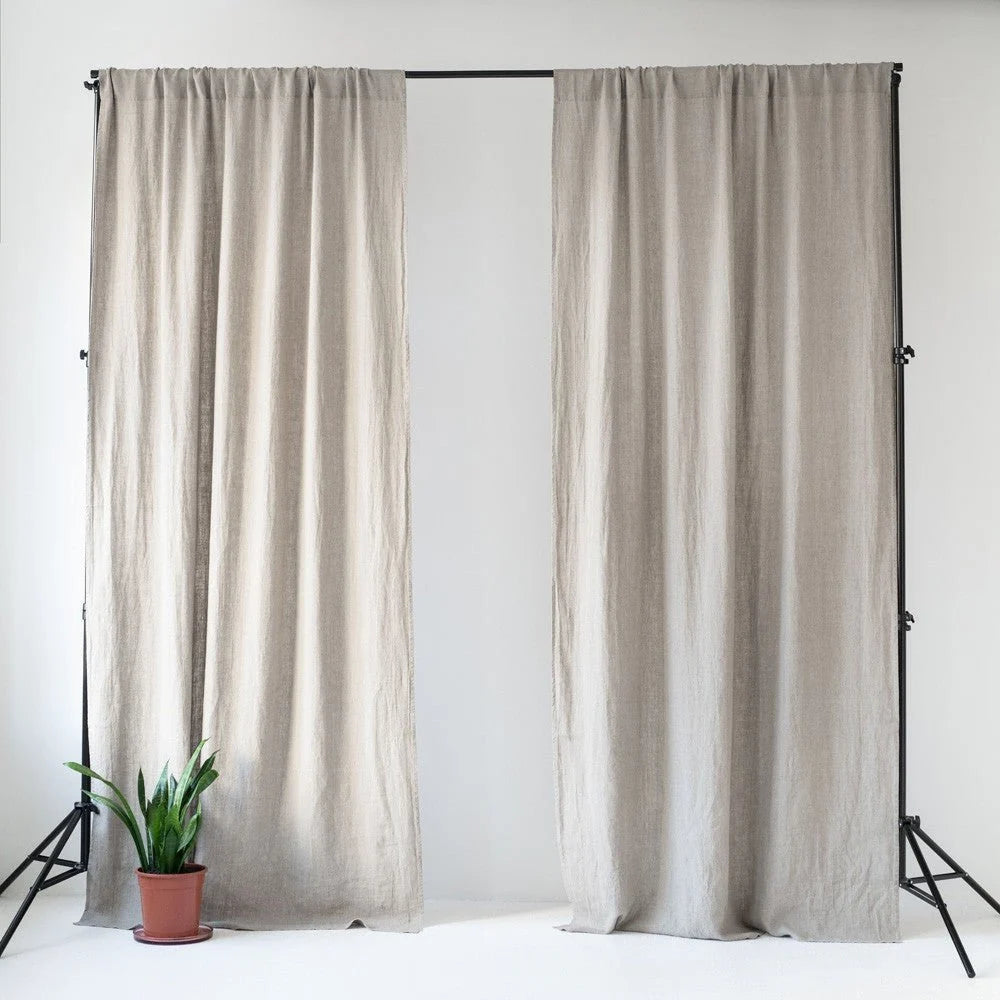 Natural Linen Night Time Rod Pocket Curtain Set of 2