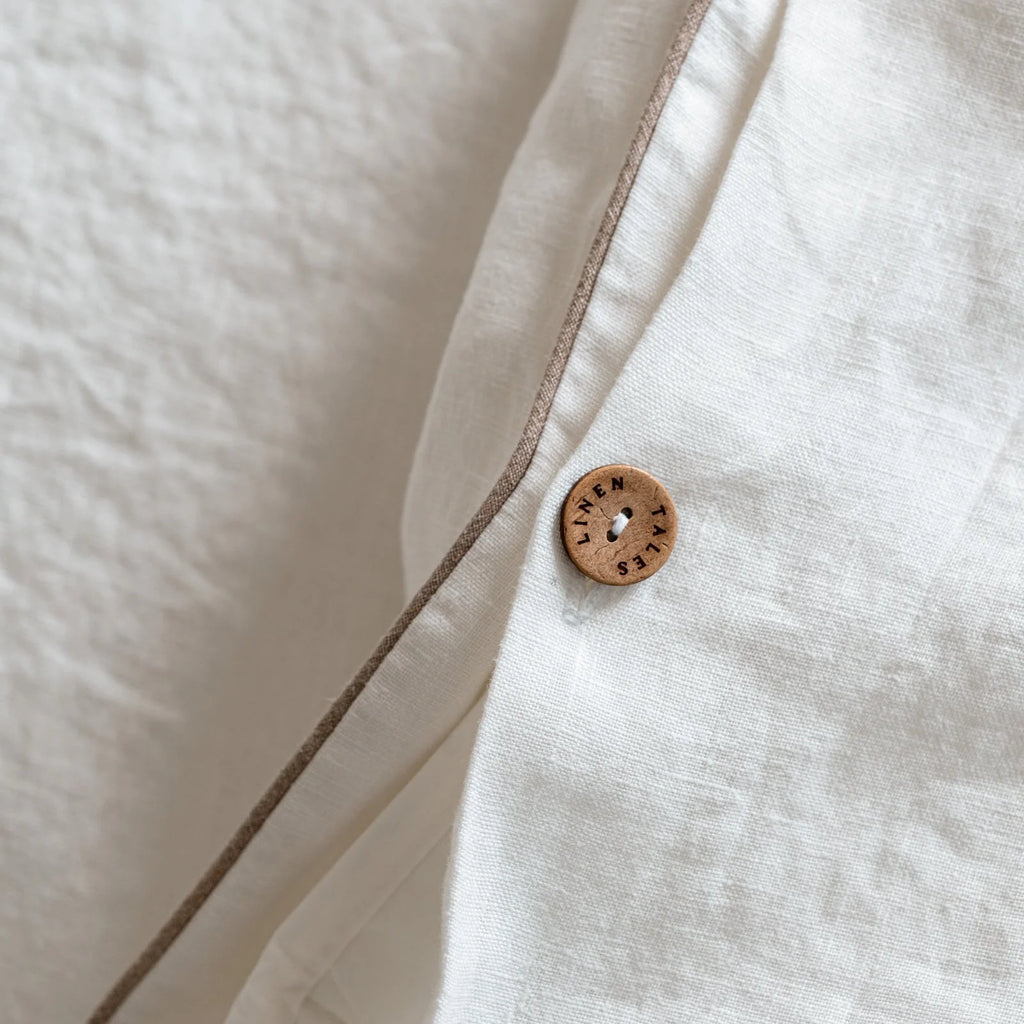 White Linen Duvet Cover Set with Natural Piping